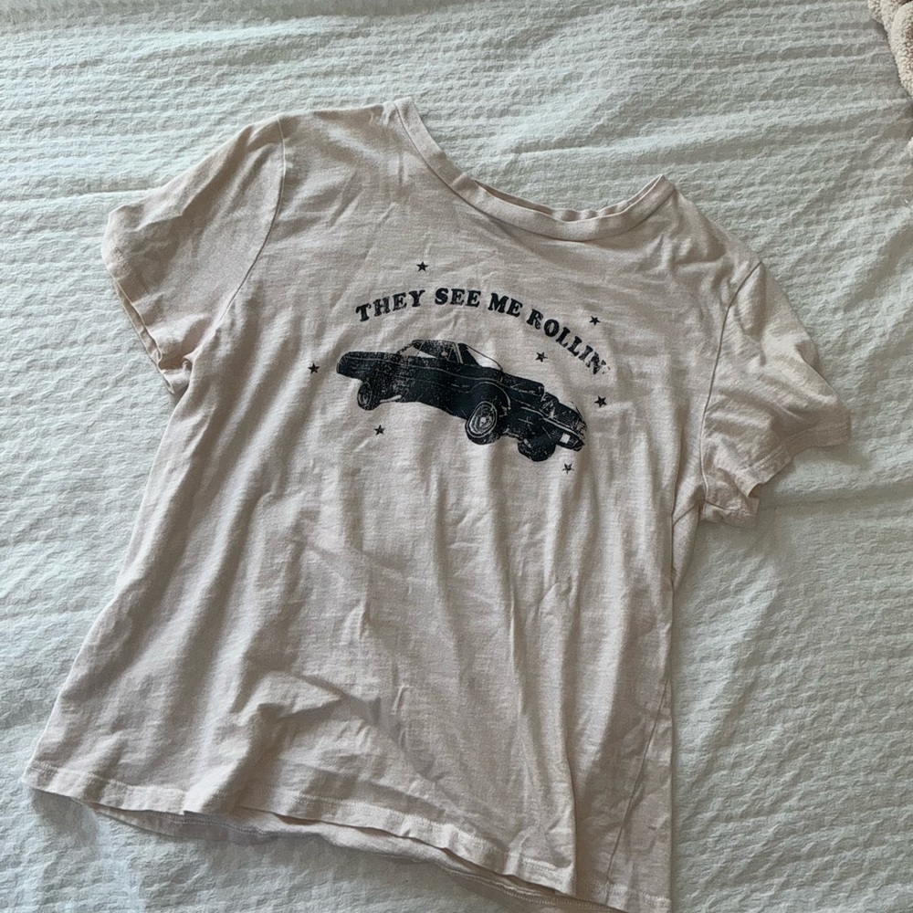 Women's Graphic Tee - Cream with Black Car Design